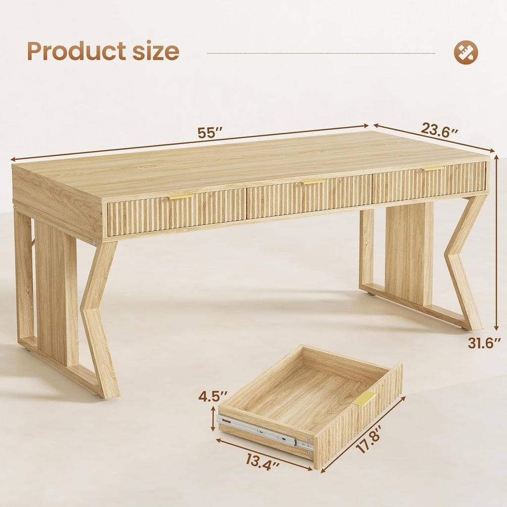 Bureau de direction de style campagnard, bureau à domicile avec tiroir pour dossiers suspendus, support pour écran, prise électrique
