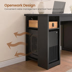 Bureau de direction de style campagnard, bureau à domicile avec tiroir pour dossiers suspendus, support pour écran, prise électrique