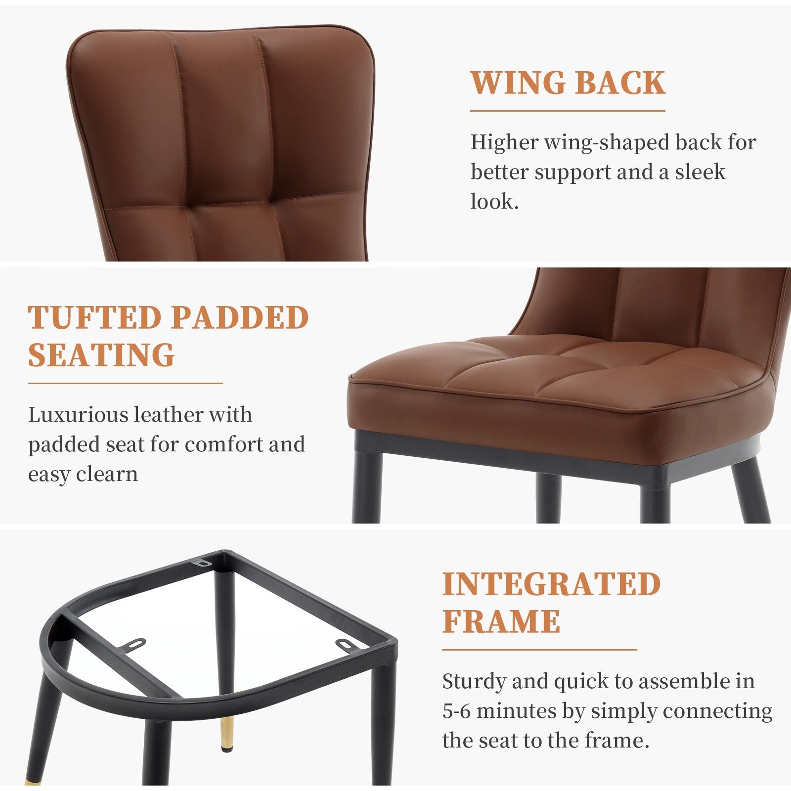 Ensemble de 2 ou 4 chaises de salle à manger rembourrées en similicuir