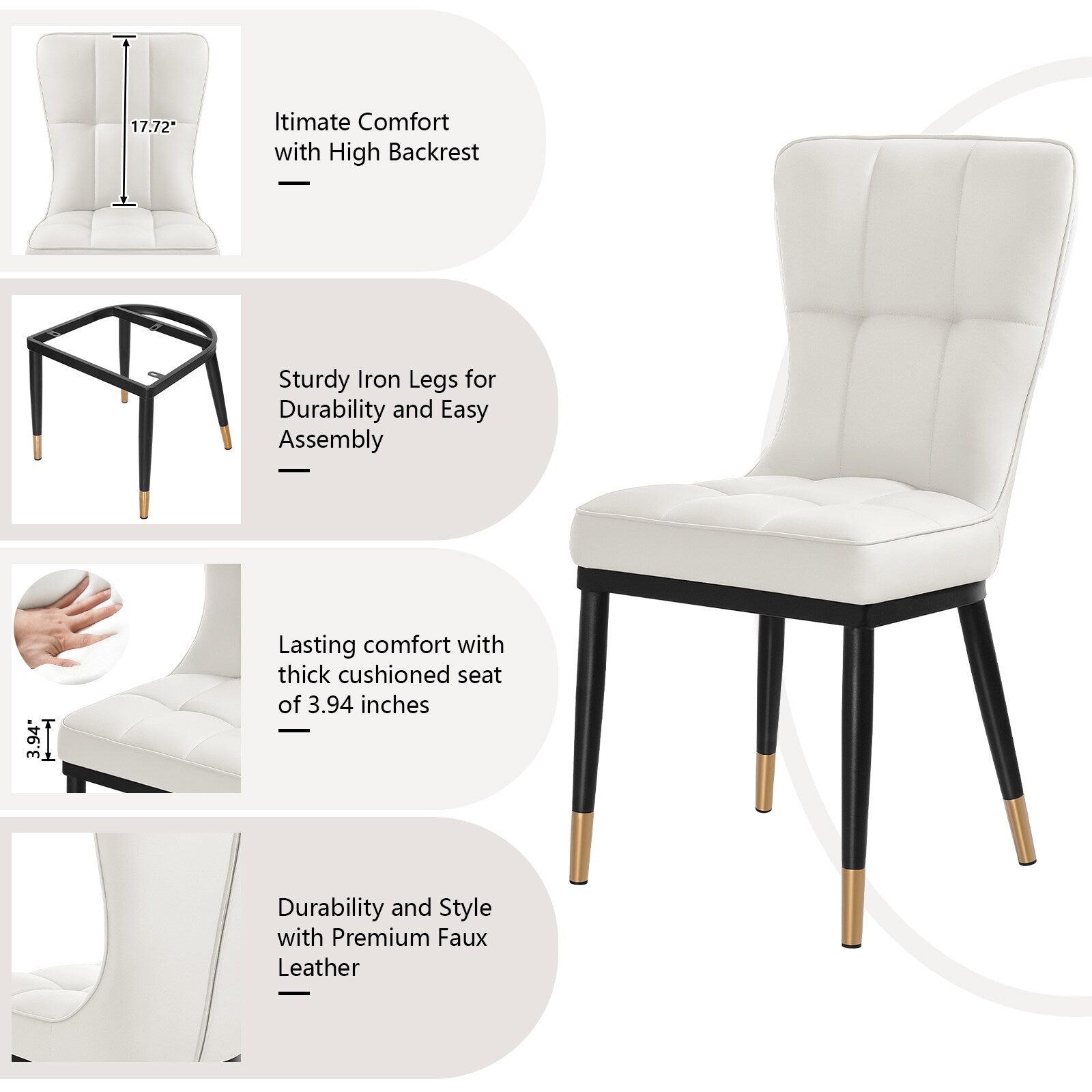 Ensemble de 2 ou 4 chaises de salle à manger rembourrées en similicuir