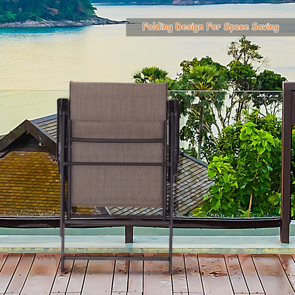 Folding Sling Chair Patio Furniture Set of 2 Armchairs Brown