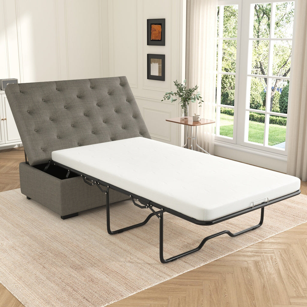 Folding Sofa Bed, 49.6 Ottoman with a Folding Sofa Bed, Convertible Ottoman Sleeper with Memory Mattress and Tufted Design
