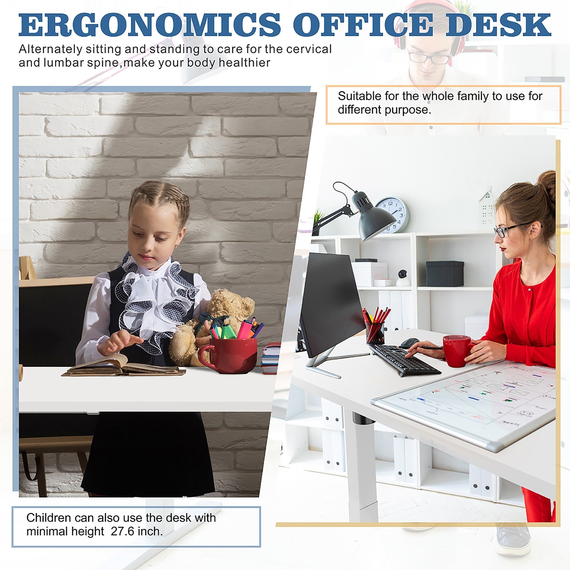 Bureau assis-debout électrique réglable en hauteur Futzca avec panneau de jonction