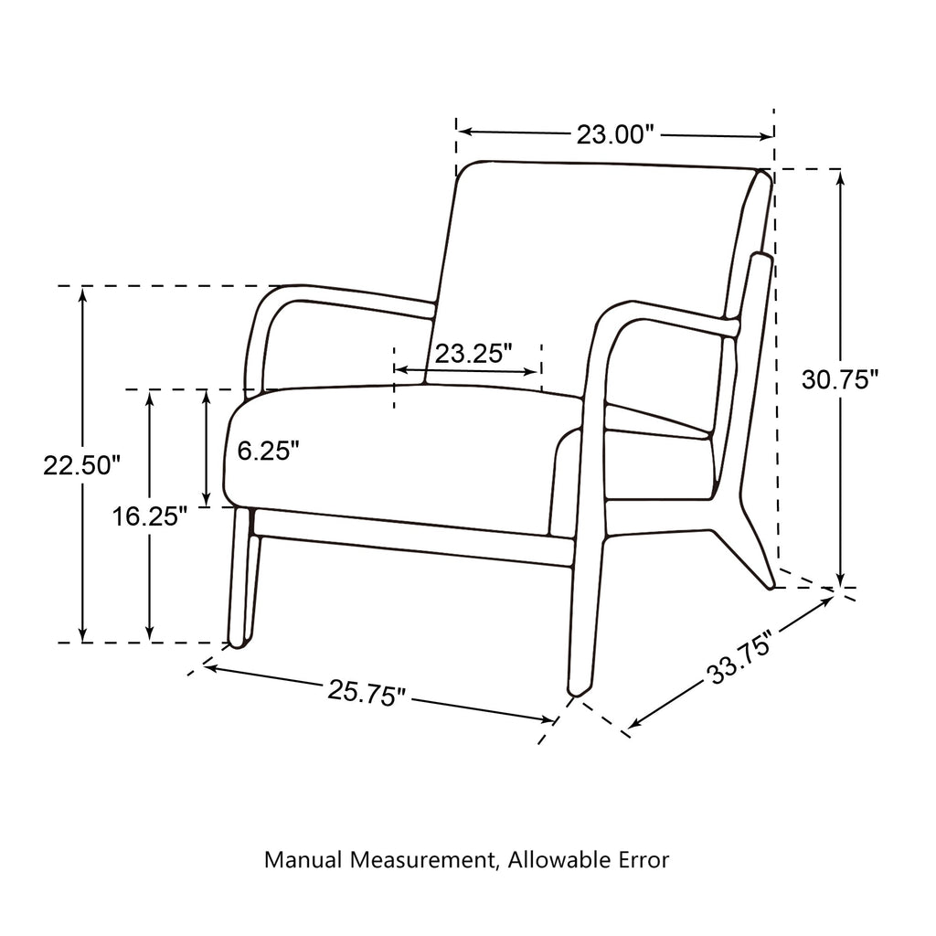 Fauteuil d'appoint Glitzhome style moderne mi-siècle en similicuir avec coussin - 65,4 cm (L) x 85,7 cm (P) x 78,1 cm (H)