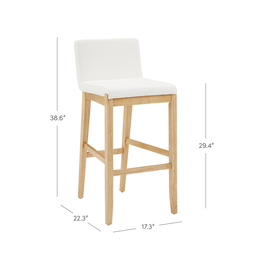 Tabouret de bar moderne Gracie, chaise rembourrée en tissu bouclé et pieds en bois brossé