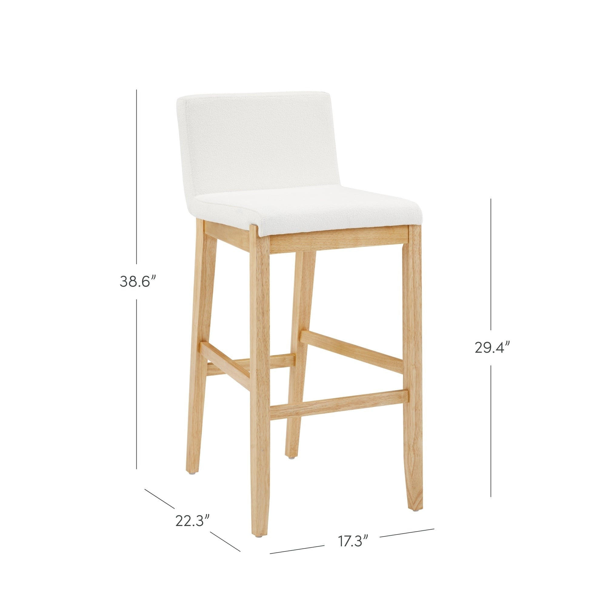Tabouret de bar moderne Gracie, chaise rembourrée en tissu bouclé et pieds en bois brossé