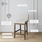 Tabouret de bar moderne Gracie, chaise rembourrée en tissu bouclé et pieds en bois brossé