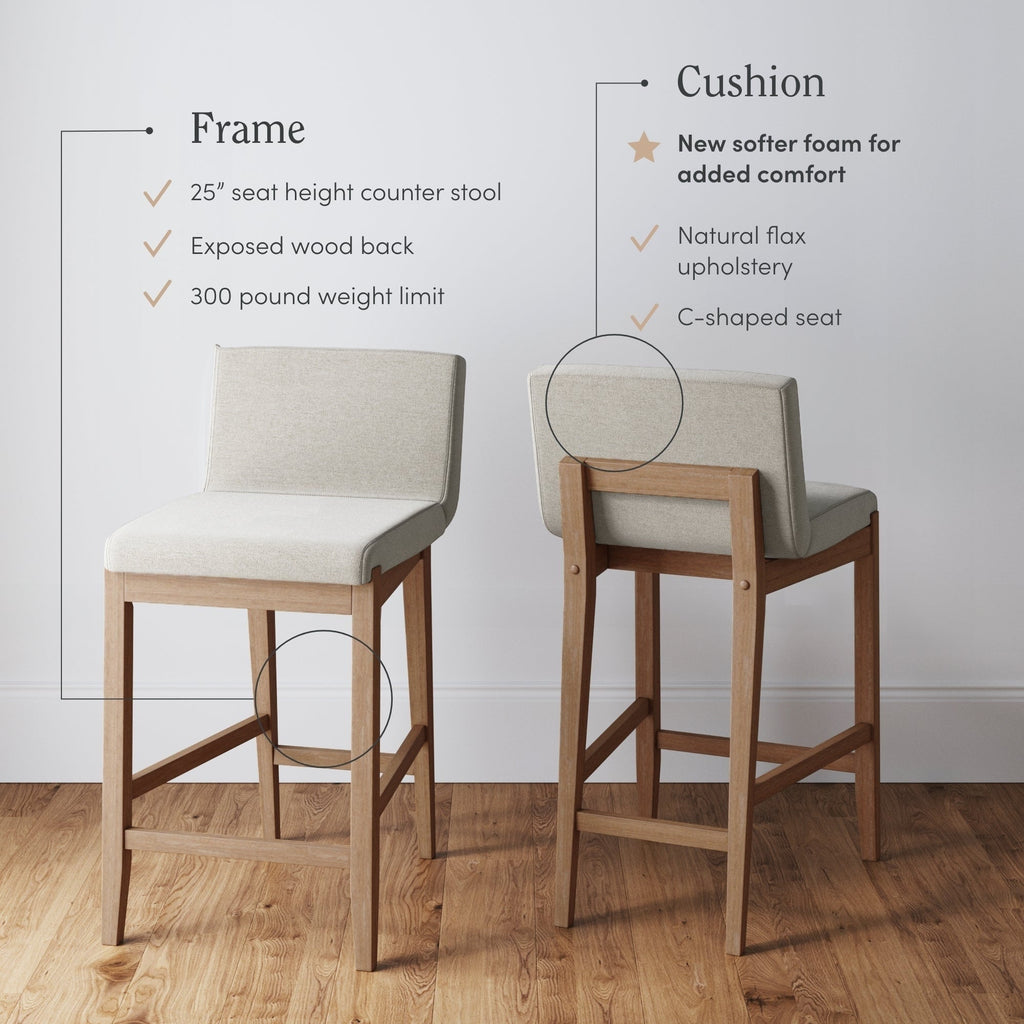 Tabouret de bar moderne Gracie, chaise rembourrée en tissu bouclé et pieds en bois brossé