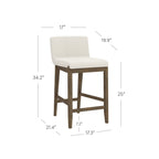 Tabouret de bar moderne Gracie, chaise rembourrée en tissu bouclé et pieds en bois brossé
