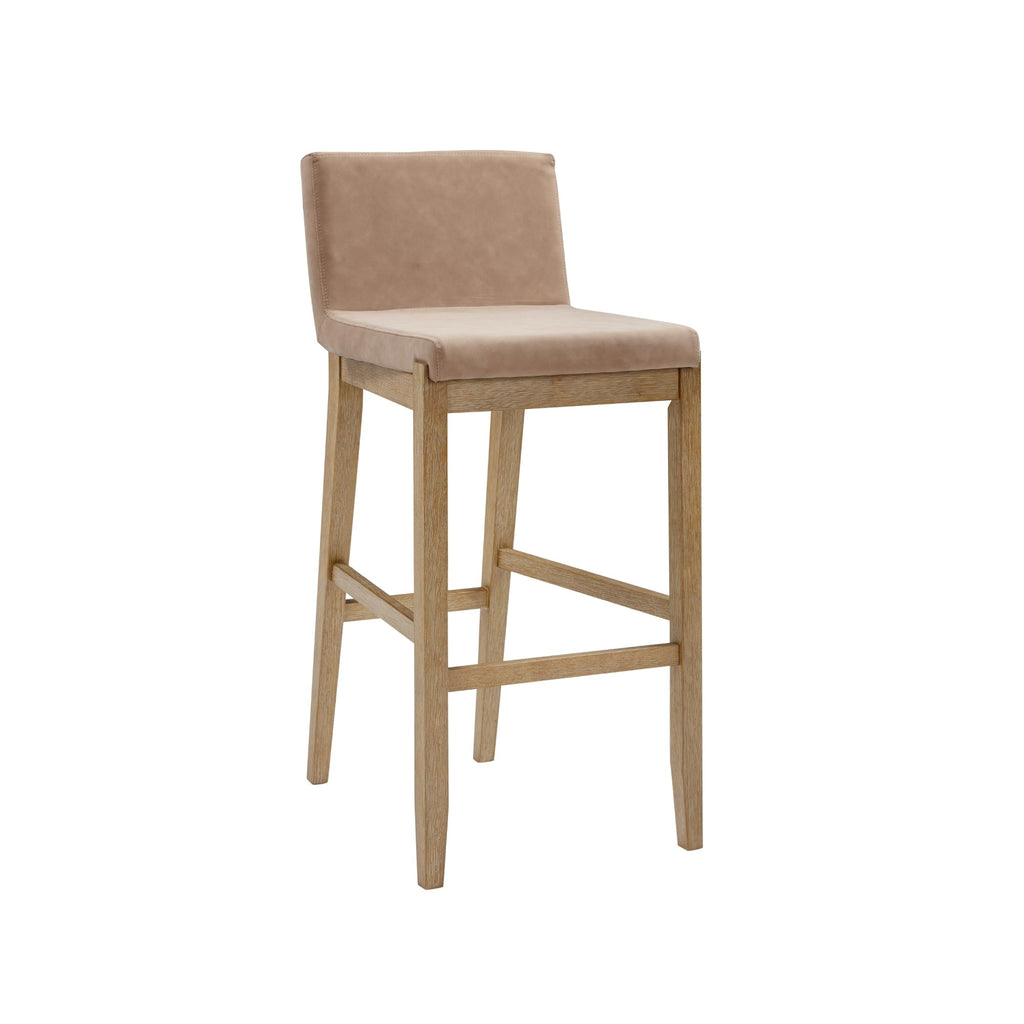 Tabouret de bar moderne Gracie, chaise rembourrée en tissu bouclé et pieds en bois brossé