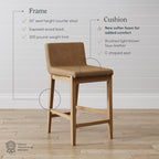 Tabouret de bar moderne Gracie, chaise rembourrée en tissu bouclé et pieds en bois brossé