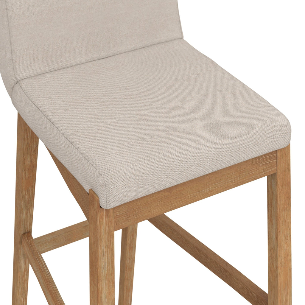 Tabouret de bar moderne Gracie, chaise rembourrée en tissu bouclé et pieds en bois brossé