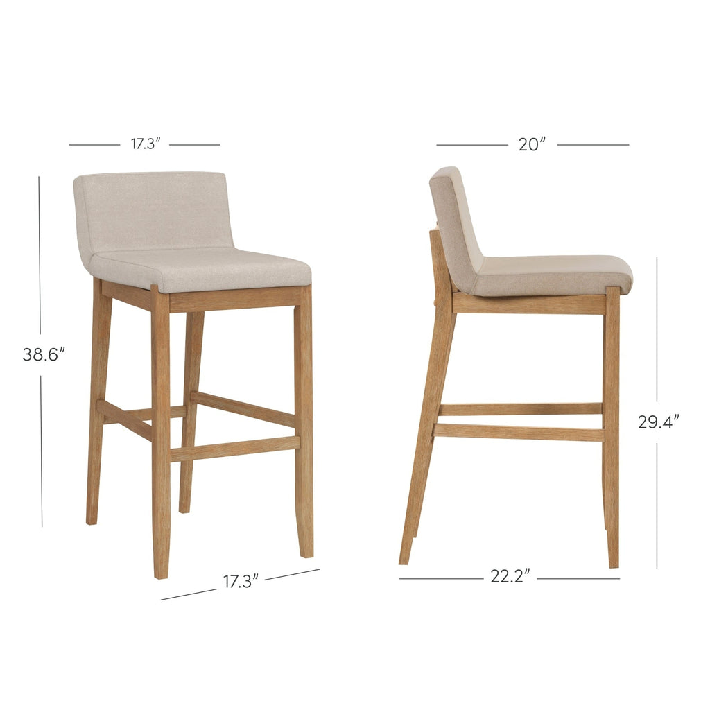 Tabouret de bar moderne Gracie, chaise rembourrée en tissu bouclé et pieds en bois brossé