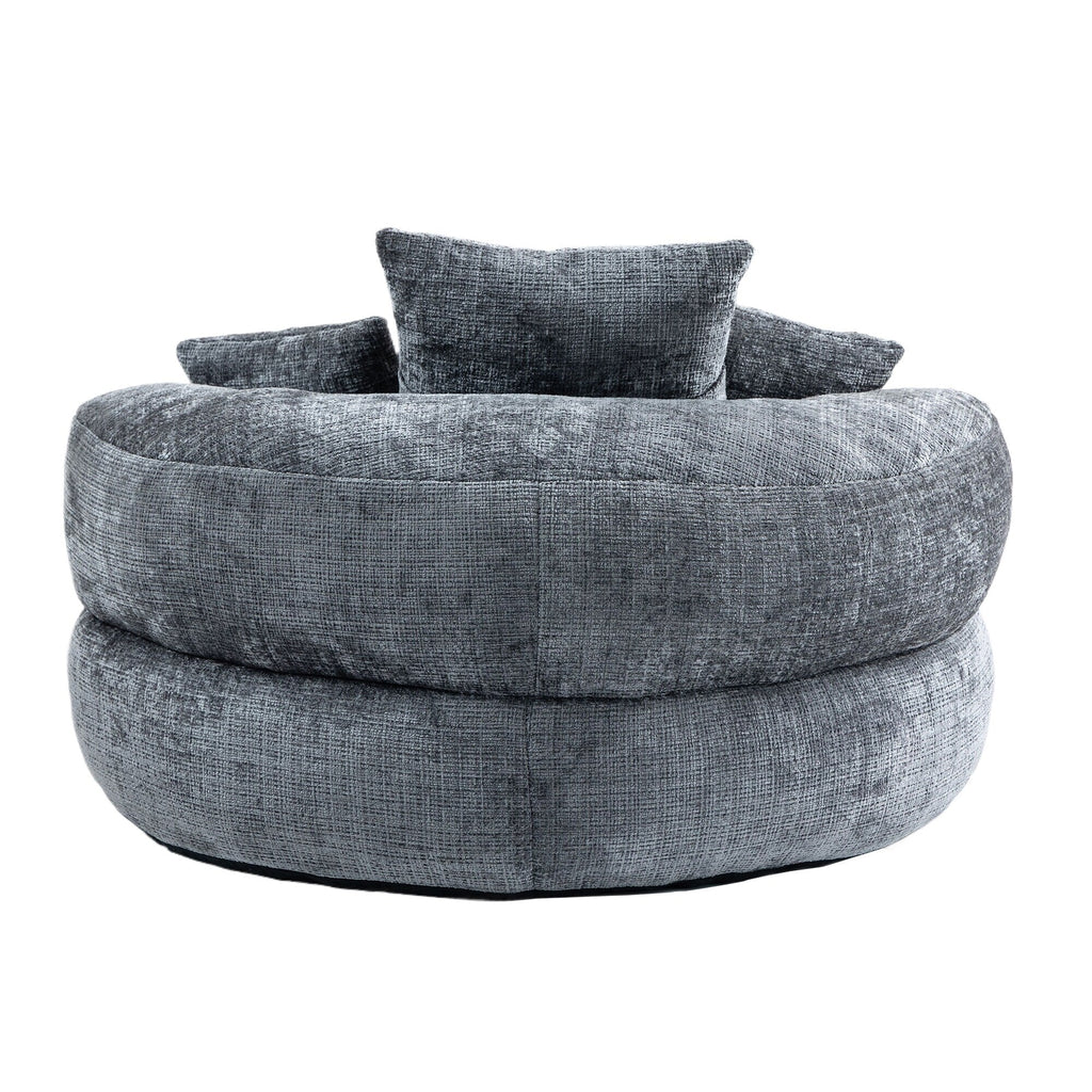 Gray Oversized 42.52 Chenille Lazy Bean Bag Single Sofa with Three Pillows for Bedroom