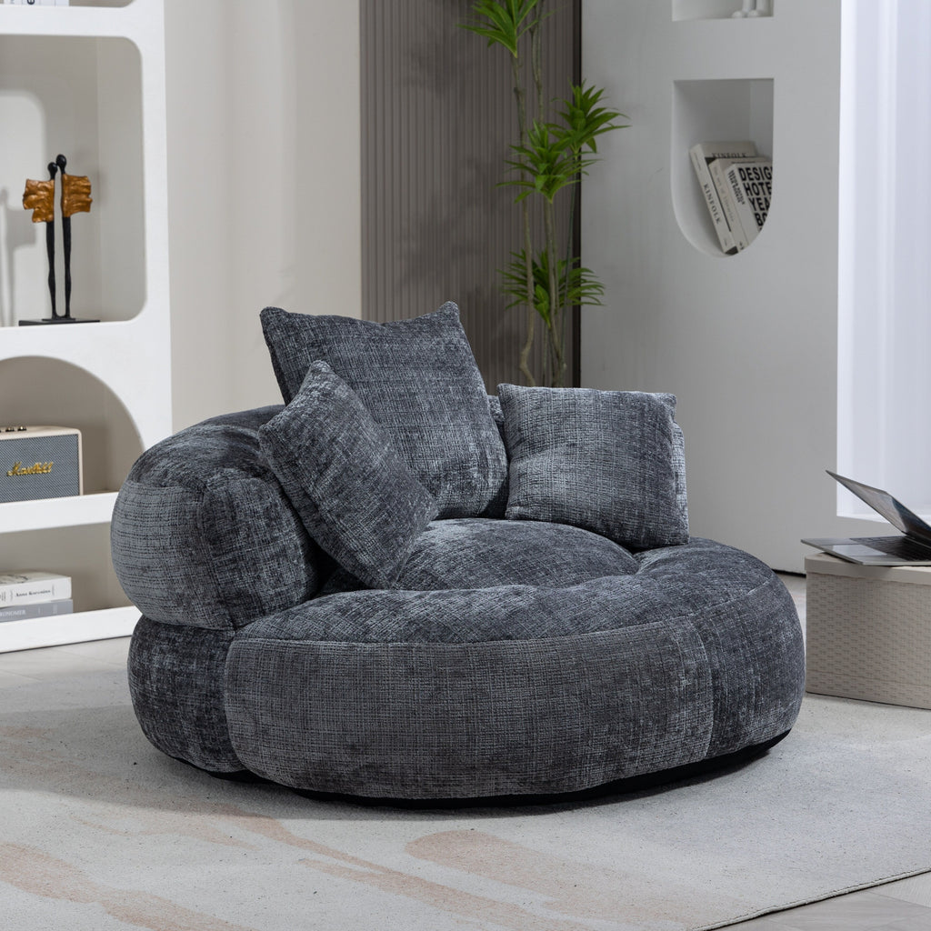 Gray Oversized 42.52 Chenille Lazy Bean Bag Single Sofa with Three Pillows for Bedroom