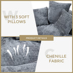 Gray Oversized 42.52 Chenille Lazy Bean Bag Single Sofa with Three Pillows for Bedroom