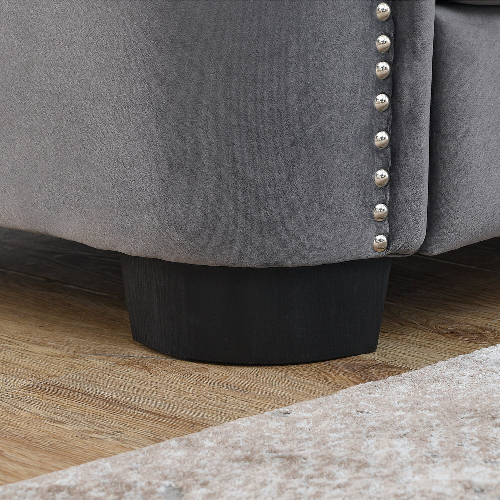 Grey 59'' Modern Velvet 2-Seater Sofa with Tufted Backrest and Nailhead Arms