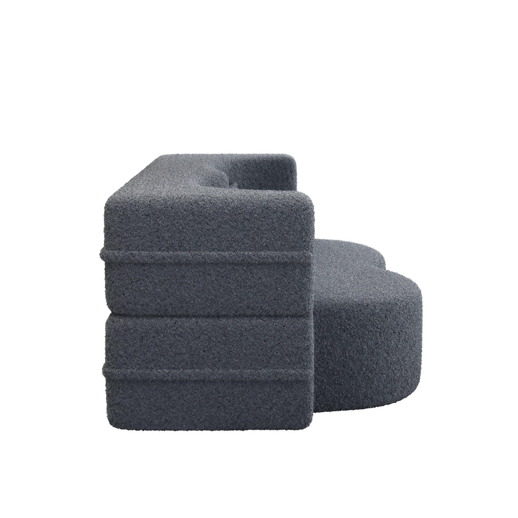 Grey 78 Convertible Teddy Fabric Loveseat Foam-Filled Floor Sofa Bed with 2 Pillows and Folding Mattress for Living Room