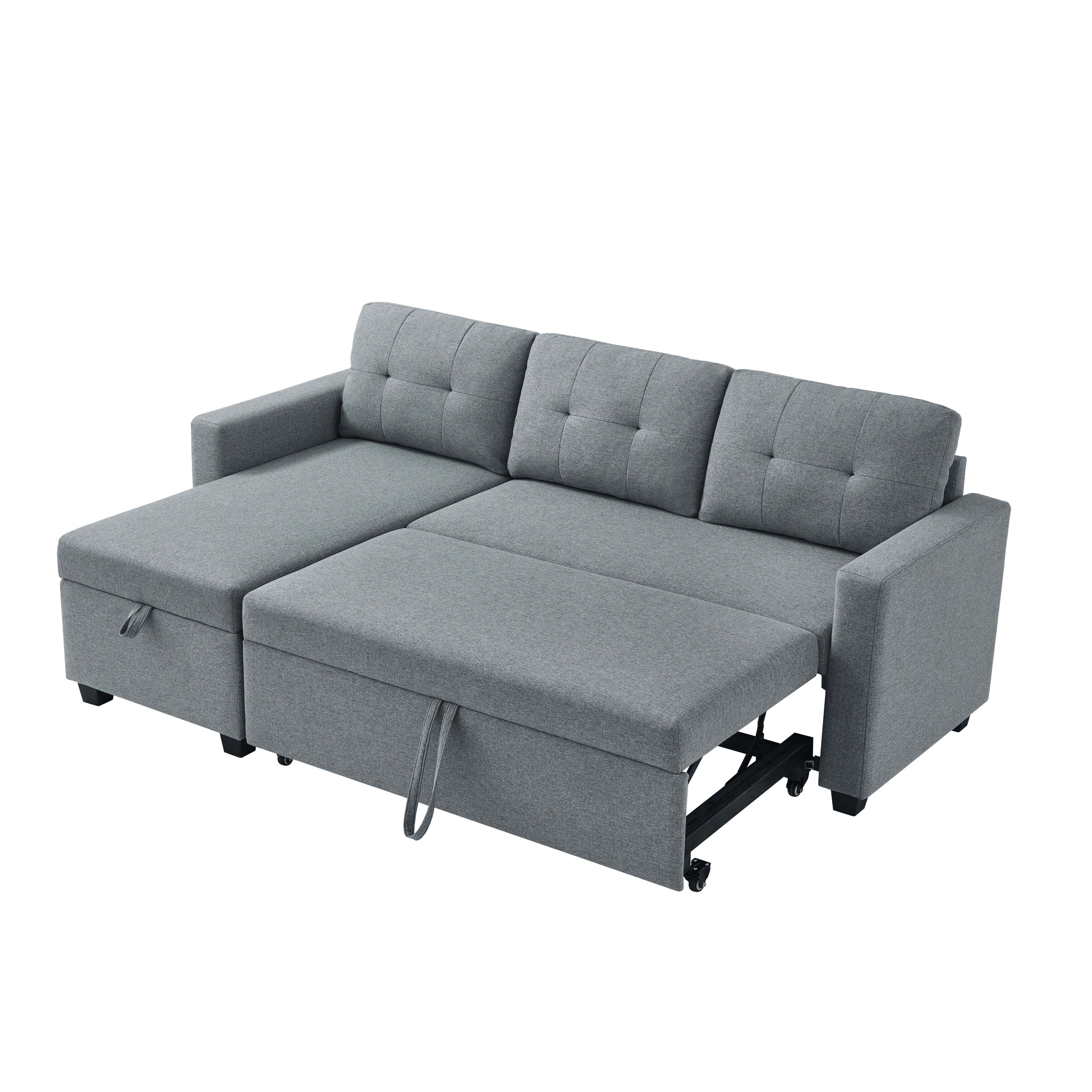 Grey 81.5'' Linen Convertible Sleeper Sofa with Reversible Storage Chaise