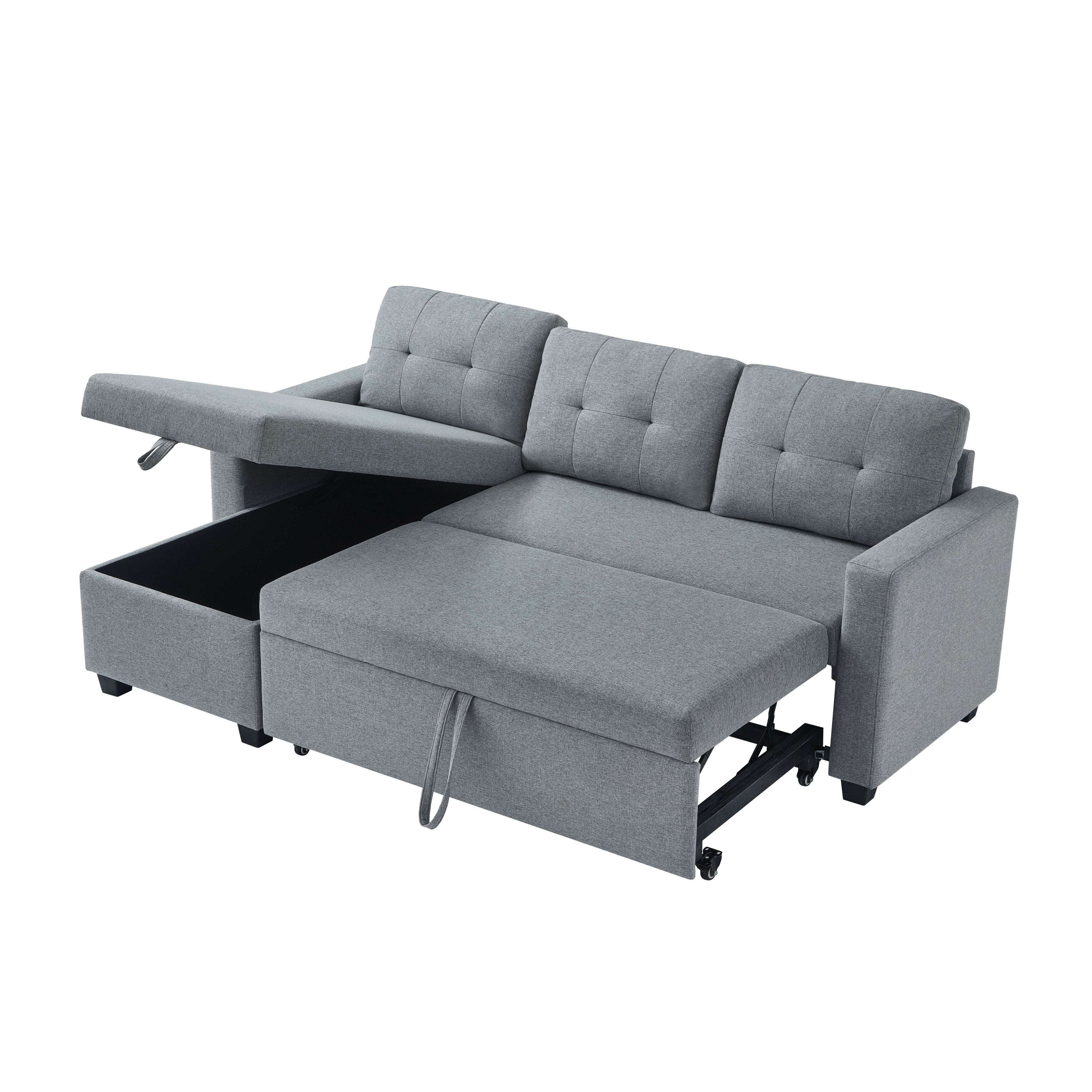 Grey 81.5'' Linen Convertible Sleeper Sofa with Reversible Storage Chaise
