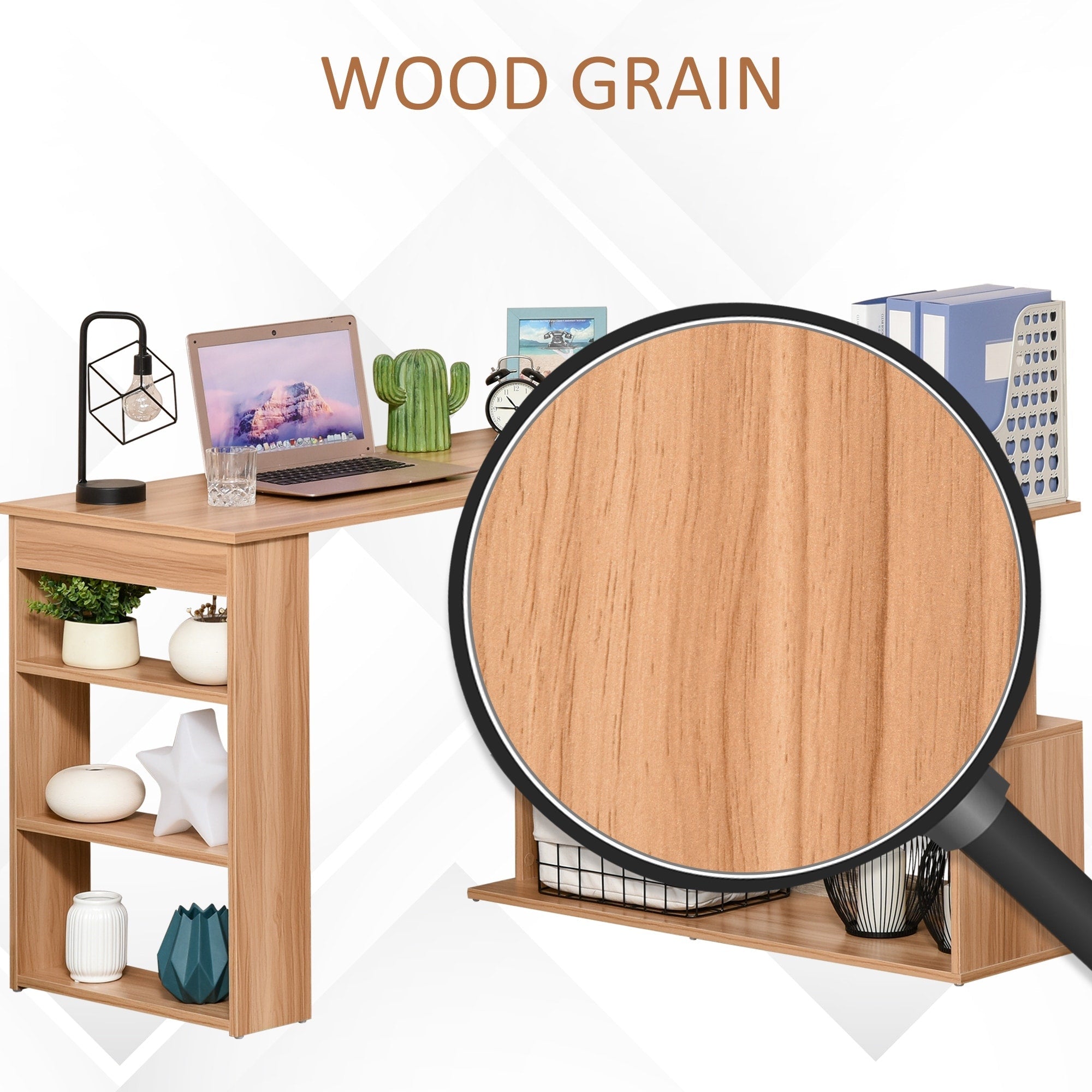 Bureau d'ordinateur pivotant moderne en forme de L HomCom avec étagères