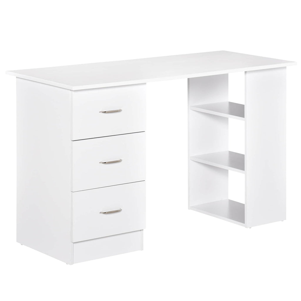 Bureau d'ordinateur HOMCOM 47 moderne pour la maison avec bibliothèque intégrée, table de travail, 3 tiroirs et étagère de rangement - Blanc