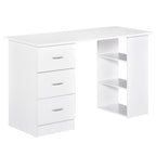 Bureau d'ordinateur HOMCOM 47 moderne pour la maison avec bibliothèque intégrée, table de travail, 3 tiroirs et étagère de rangement - Blanc