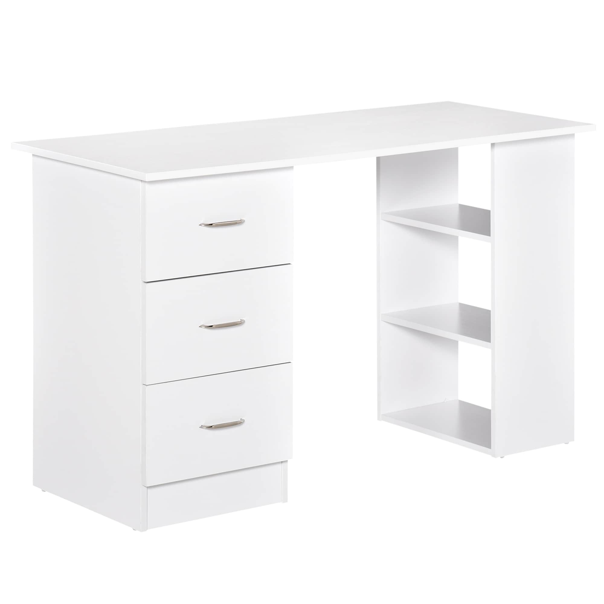 Bureau d'ordinateur HOMCOM 47 moderne pour la maison avec bibliothèque intégrée, table de travail, 3 tiroirs et étagère de rangement - Blanc