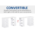 Bureau d'ordinateur HOMCOM 47 moderne pour la maison avec bibliothèque intégrée, table de travail, 3 tiroirs et étagère de rangement - Blanc