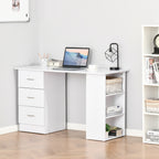 Bureau d'ordinateur HOMCOM 47 moderne pour la maison avec bibliothèque intégrée, table de travail, 3 tiroirs et étagère de rangement - Blanc