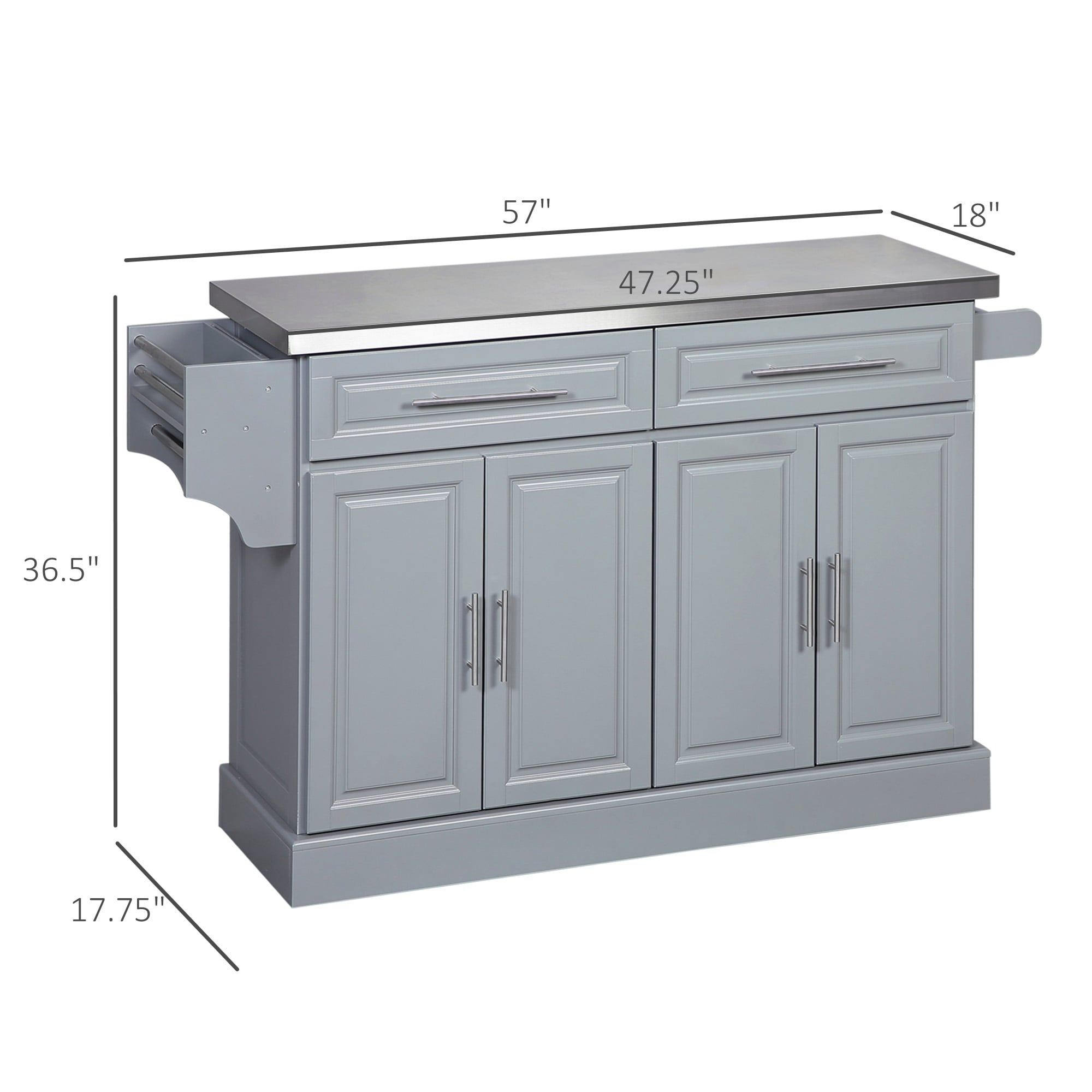 Îlot de cuisine roulant HOMCOM avec rangement, chariot de cuisine portable avec plateau en acier inoxydable, gris - Non disponible