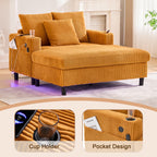 HOMEFUN Corduroy Upholstered Oversized RGB LED Light Recliner Sofa Bed with Cup Holder,USB&3 Pillows