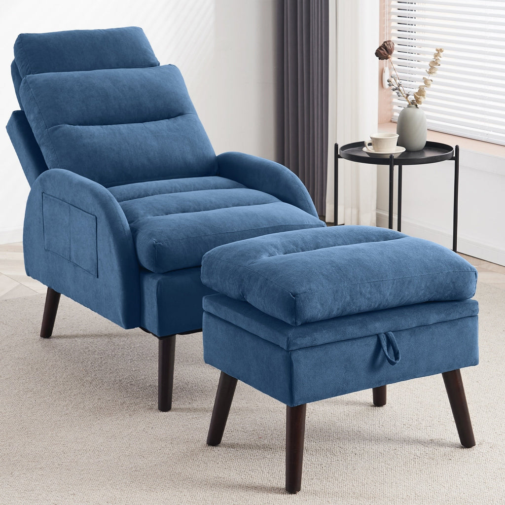 Fauteuil lounge HOMYKA avec dossier réglable et pouf de rangement