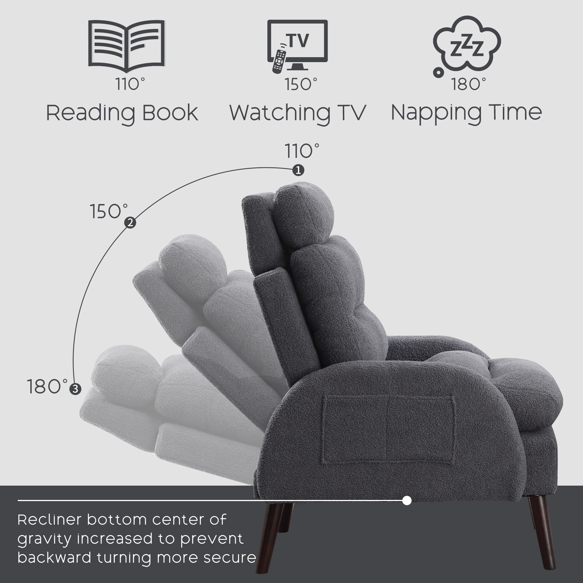 Fauteuil lounge HOMYKA avec dossier réglable et pouf de rangement