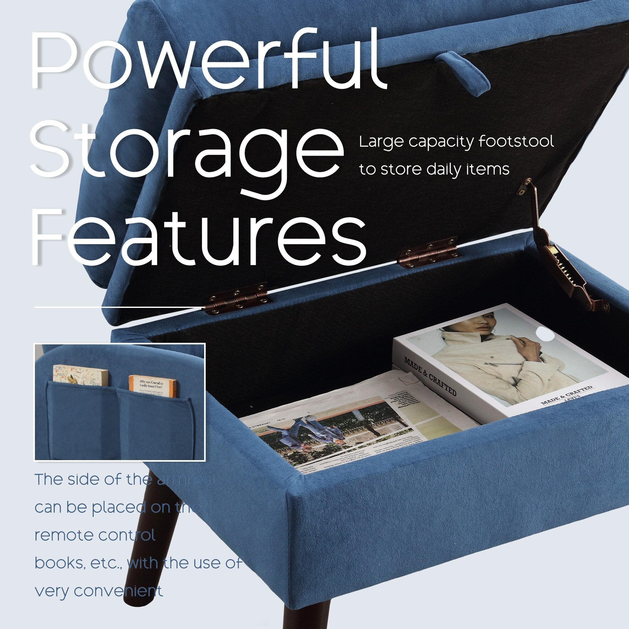 Fauteuil lounge HOMYKA avec dossier réglable et pouf de rangement