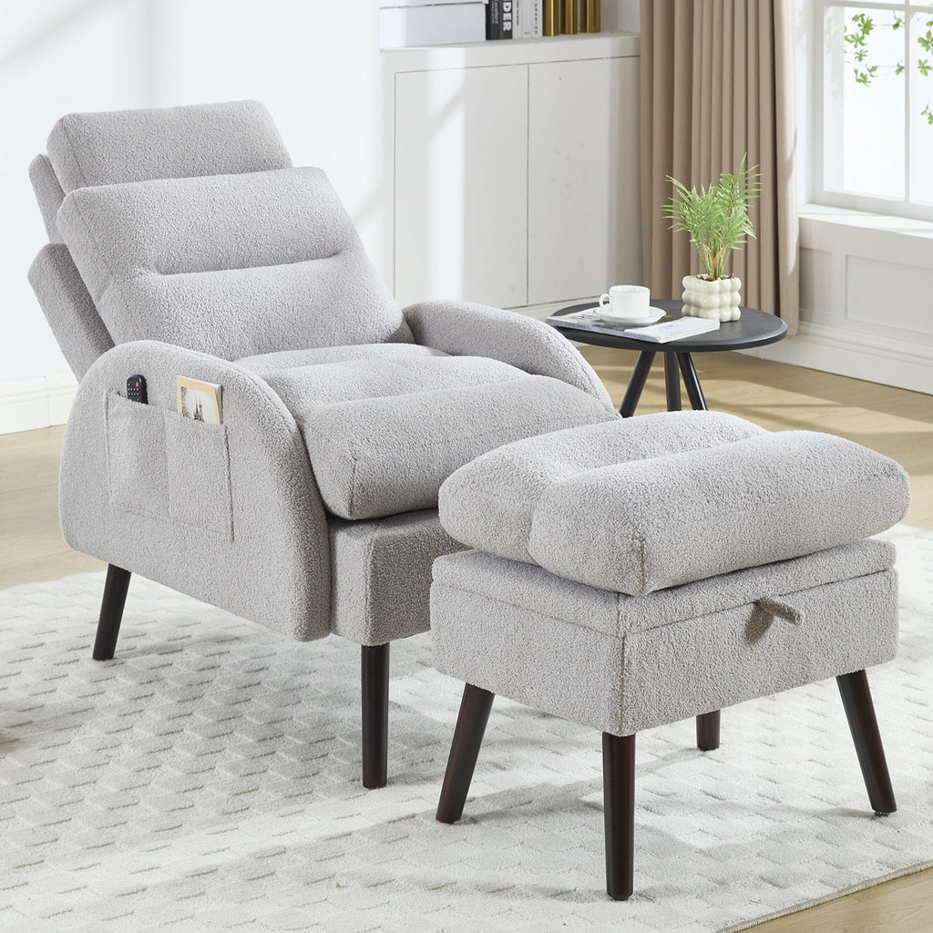Fauteuil lounge HOMYKA avec dossier réglable et pouf de rangement
