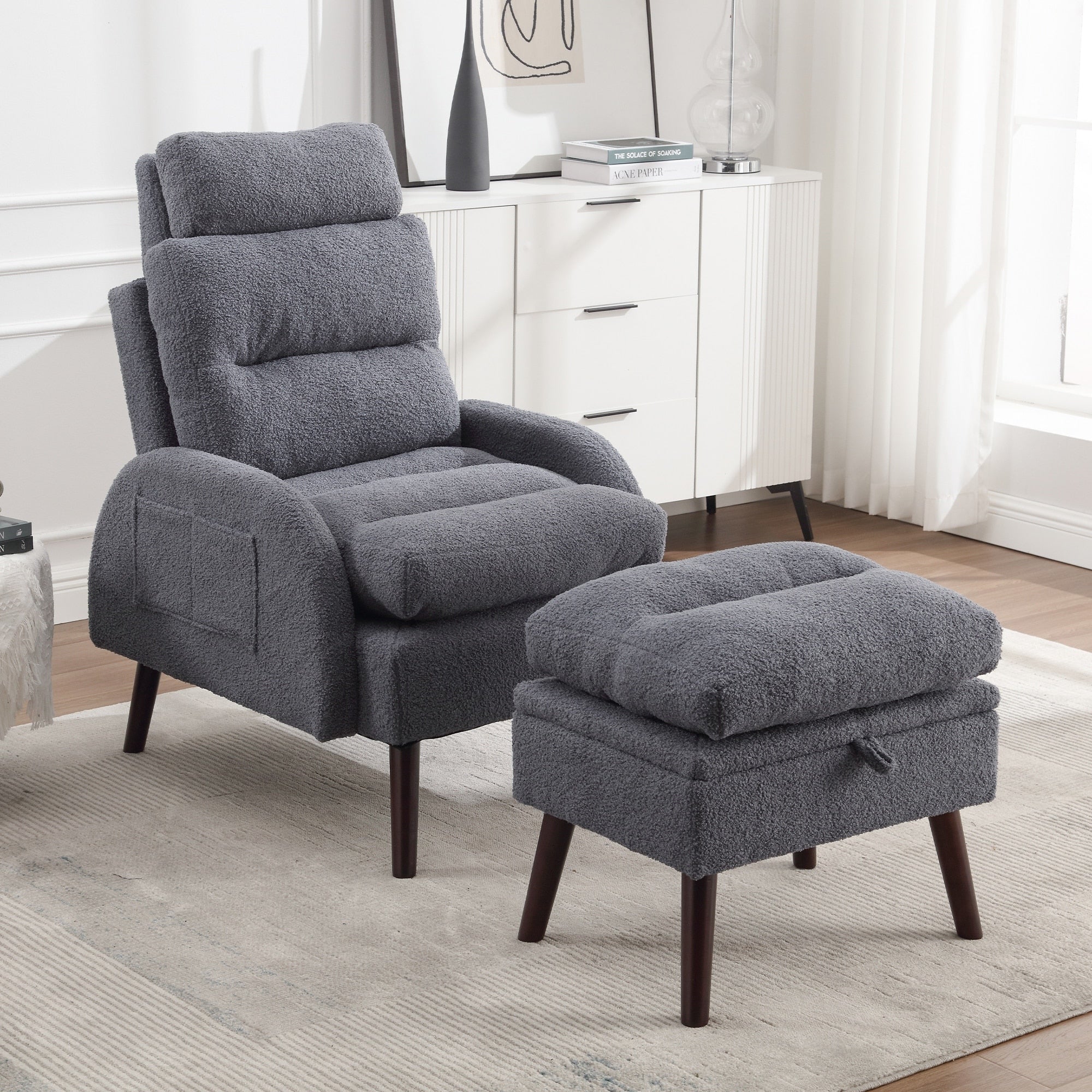 Fauteuil lounge HOMYKA avec dossier réglable et pouf de rangement
