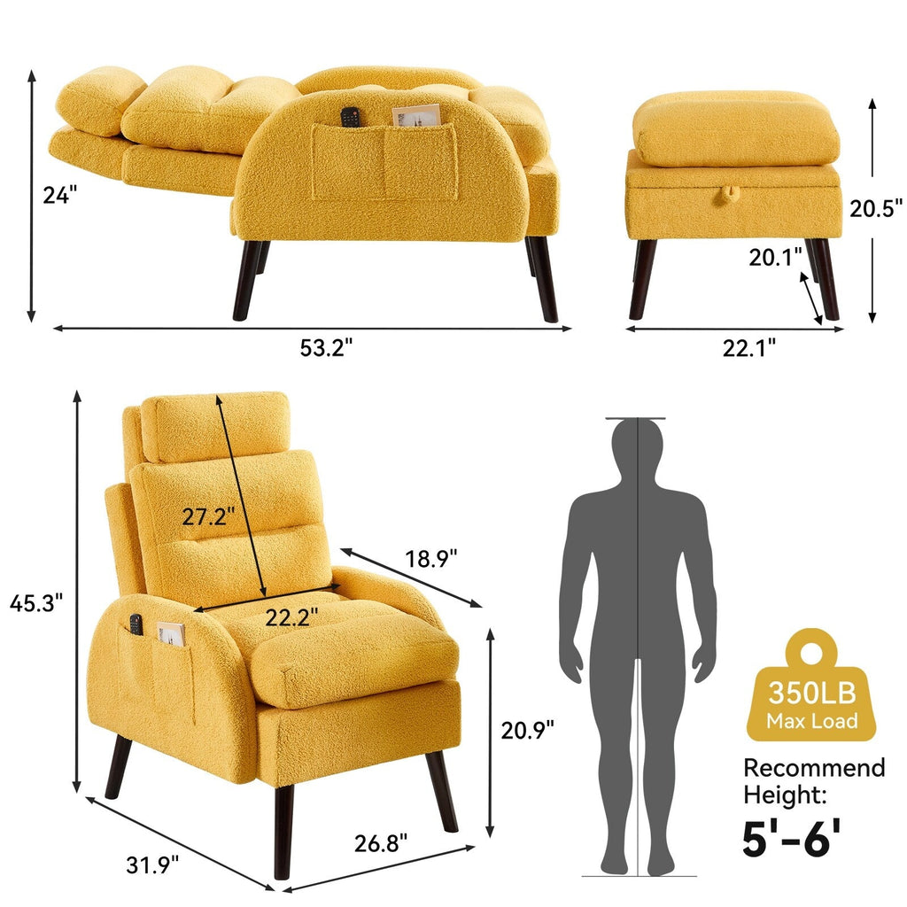 Fauteuil lounge HOMYKA avec dossier réglable et pouf de rangement