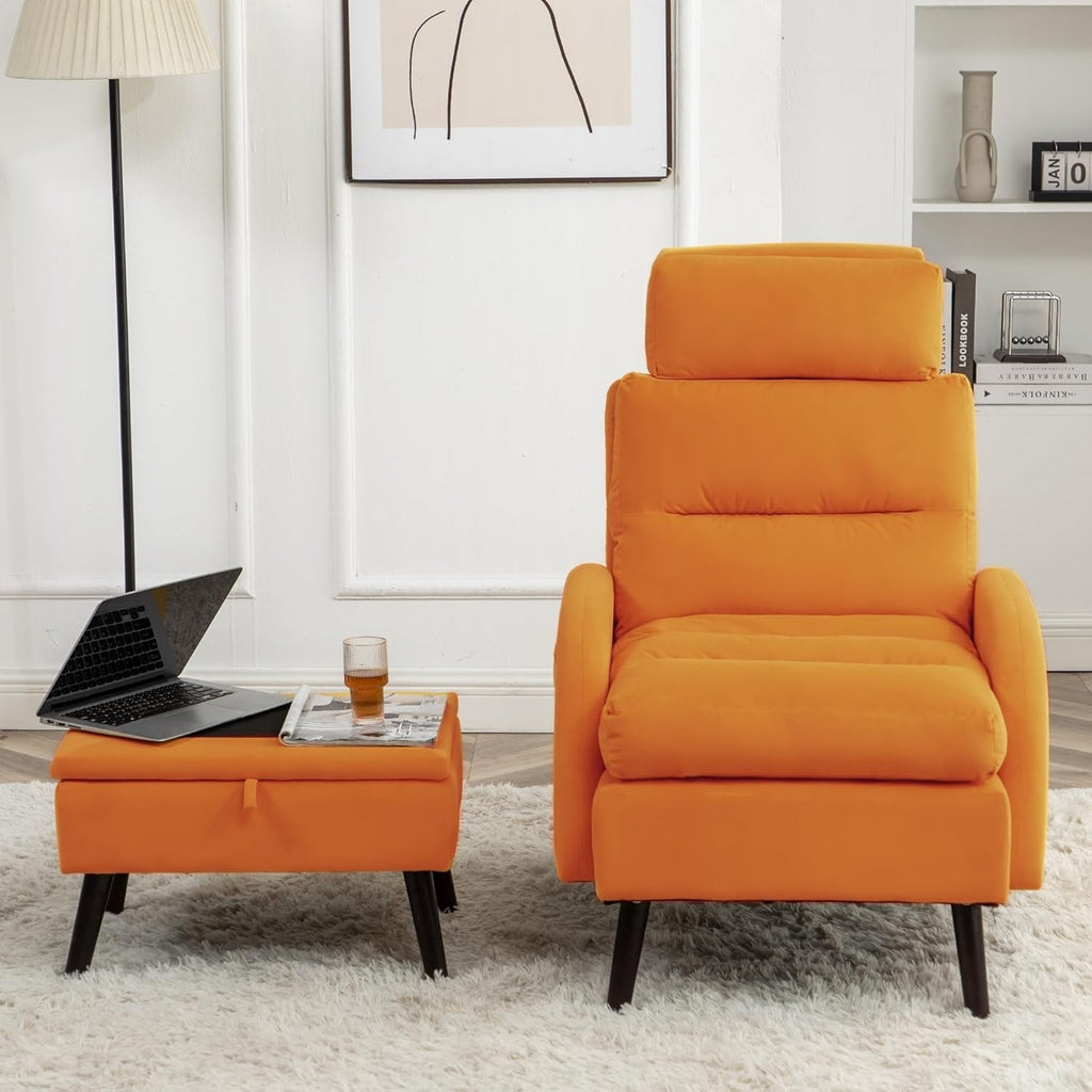 Fauteuil lounge HOMYKA avec dossier réglable et pouf de rangement
