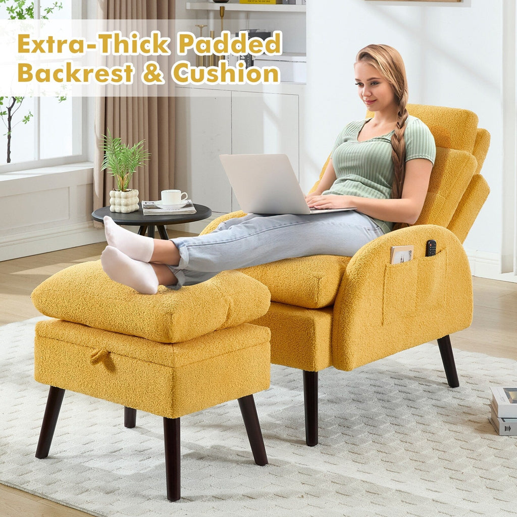 Fauteuil lounge HOMYKA avec dossier réglable et pouf de rangement