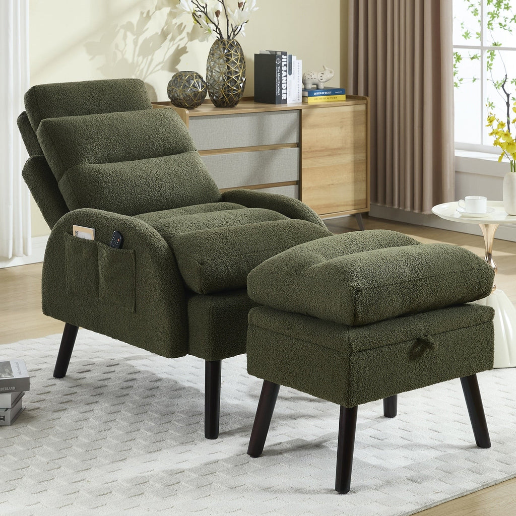 Fauteuil lounge HOMYKA avec dossier réglable et pouf de rangement