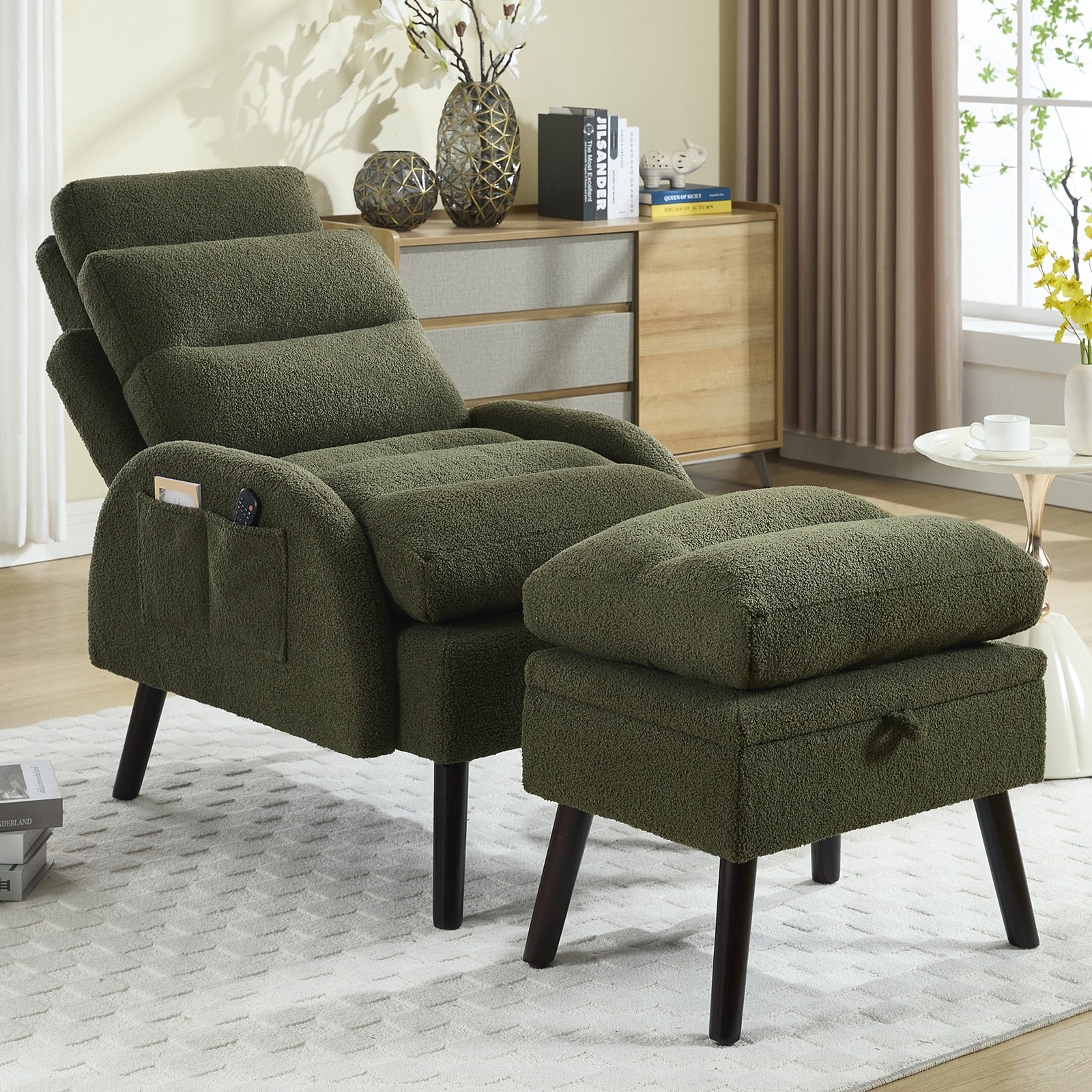 Fauteuil lounge HOMYKA avec dossier réglable et pouf de rangement