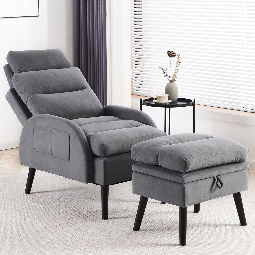 Fauteuil lounge HOMYKA avec dossier réglable et pouf de rangement