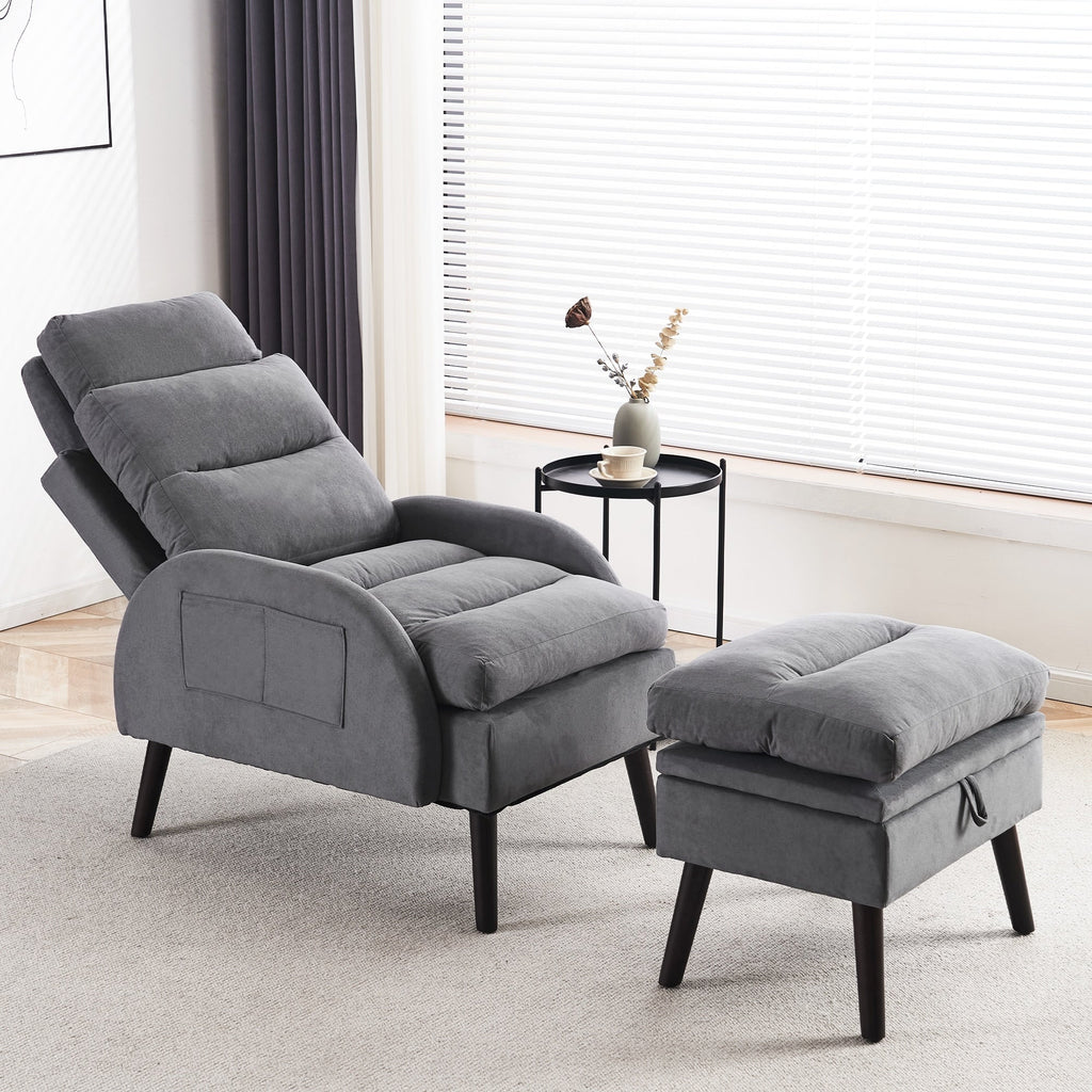Fauteuil lounge HOMYKA avec dossier réglable et pouf de rangement