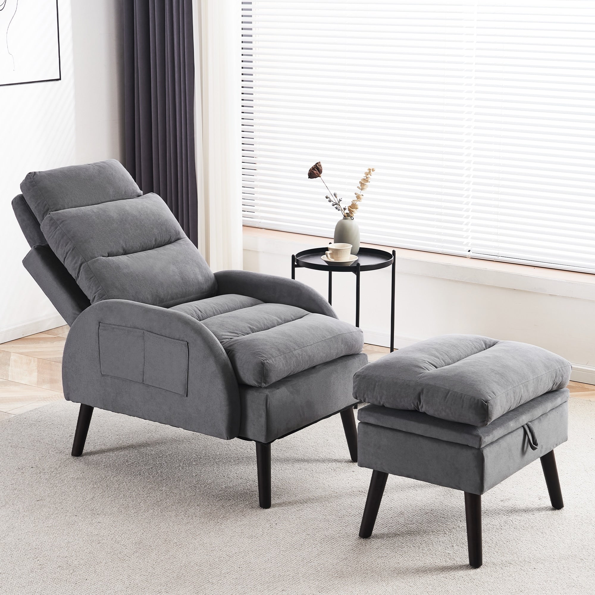 Fauteuil lounge HOMYKA avec dossier réglable et pouf de rangement
