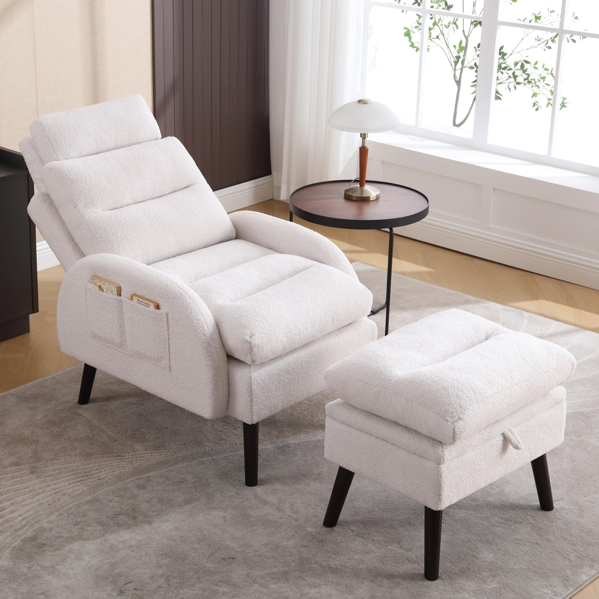 Fauteuil lounge HOMYKA avec dossier réglable et pouf de rangement