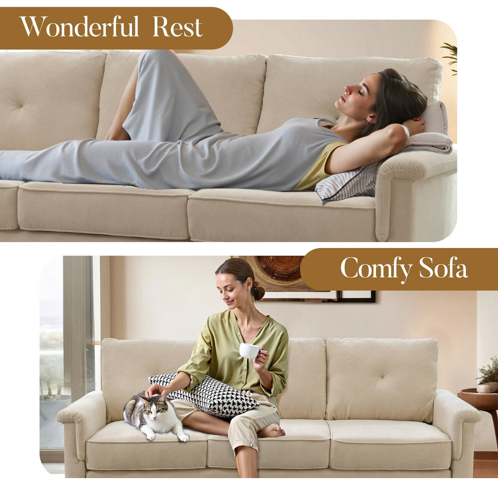 Canapé 3 places rembourré style Mid-Century avec pieds en bois pour salon