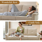 Canapé 3 places rembourré style Mid-Century avec pieds en bois pour salon