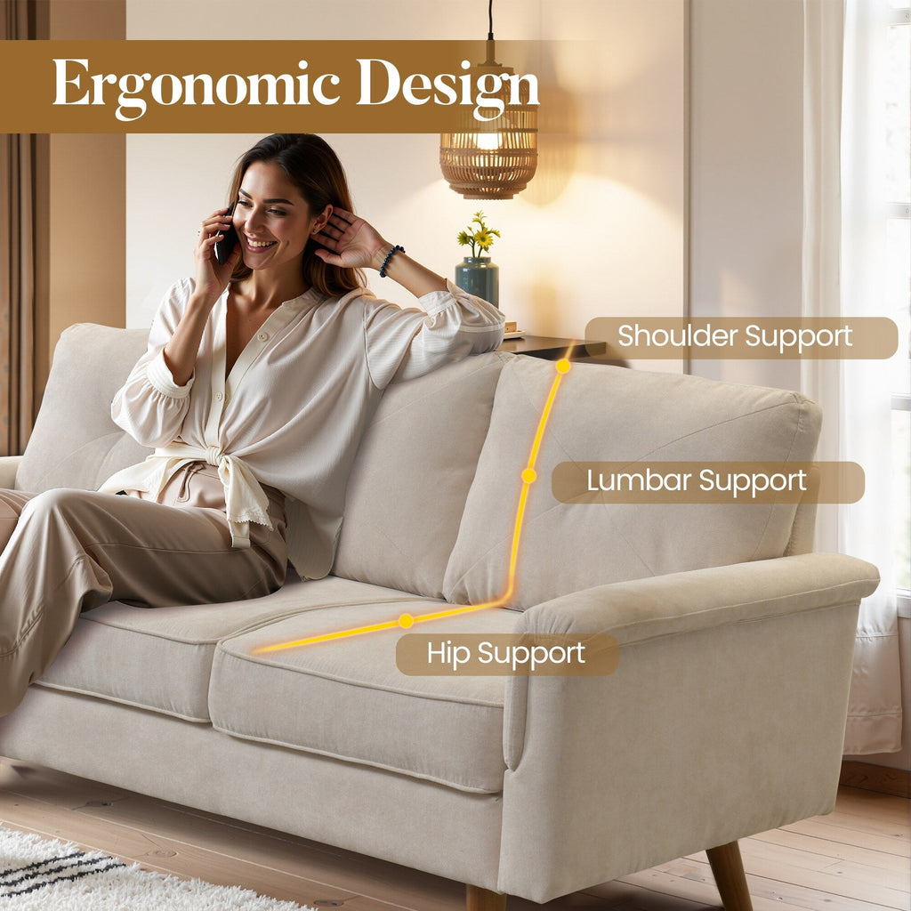 Canapé 3 places rembourré style Mid-Century avec pieds en bois pour salon