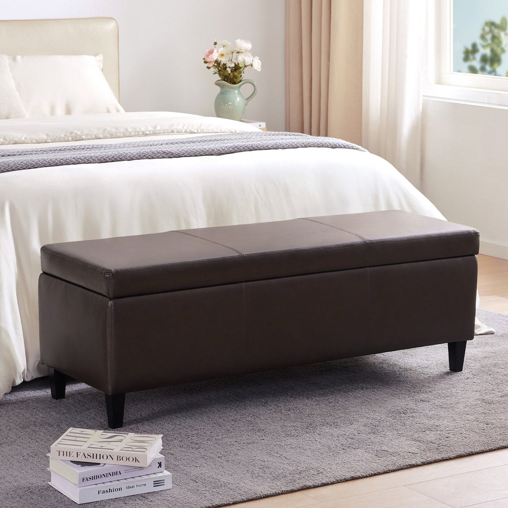 Pouf de rangement rectangulaire capitonné en similicuir (50,3 x 17,50 x 18 cm)